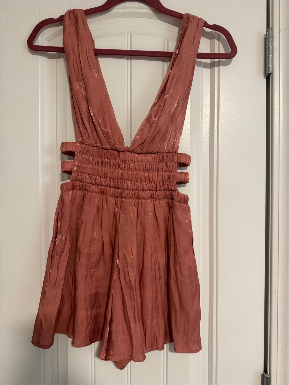 Sleeveless Deep-V Romper with Smocked Waist